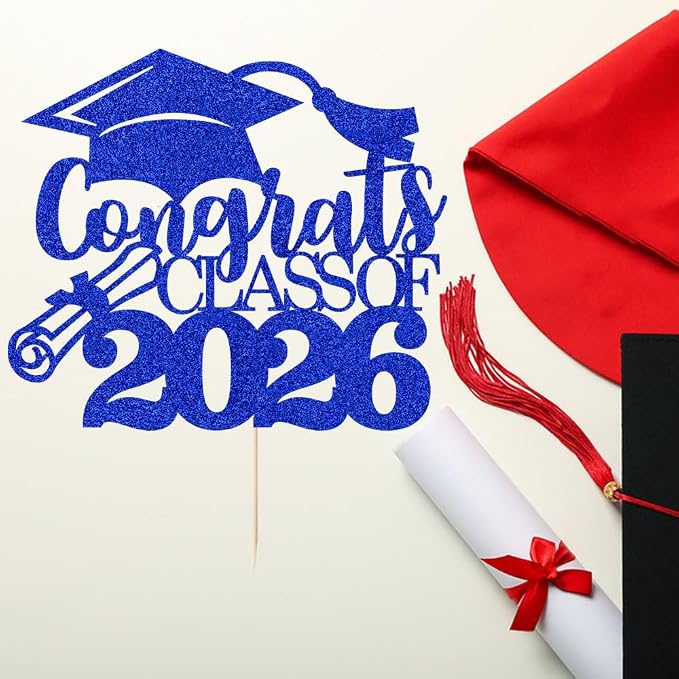 Congrats Class Of 2026 Cake Topper, Glitter Graduation Party Supplies - High School College Graduates -College Graduate Cake Topper Decorations Supplies(Congrats Class Of 2026 Dark blue)