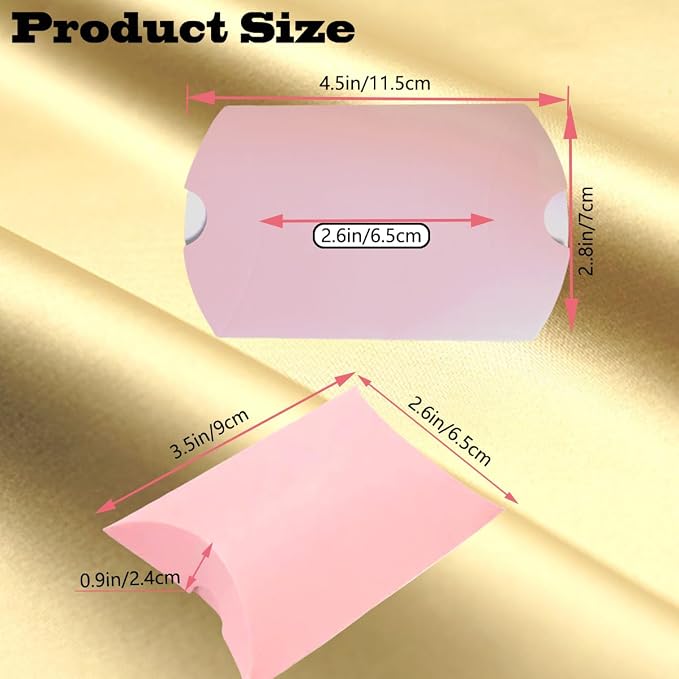 50 Pcs Kraft Paper Pillow Gift Boxes,3.5x2.6 Inch Mini Folding Treat Boxes, Creative Favor Box Folding Treat Boxes for Bakery, Candy, Jewelry, Wedding & Party Favors(Pink-1)