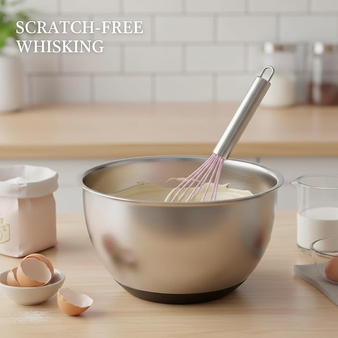 Silicone Whisk, Non-Scratch Coated Wires with Stainless Steel Core for Mixing Batters and Sauces in Nonstick Cookware, 13 Inch (1 PC)