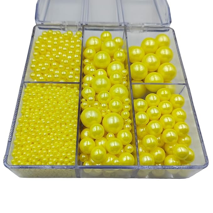 Yellow Pearl Sprinkles for Baking, 4 Sizes Mix Size, Edible Pearls for Cupcake Topper, Ice Cream, Cookie, Donuts, Cake Decorating (2mm, 4mm, 7mm, 10mm)