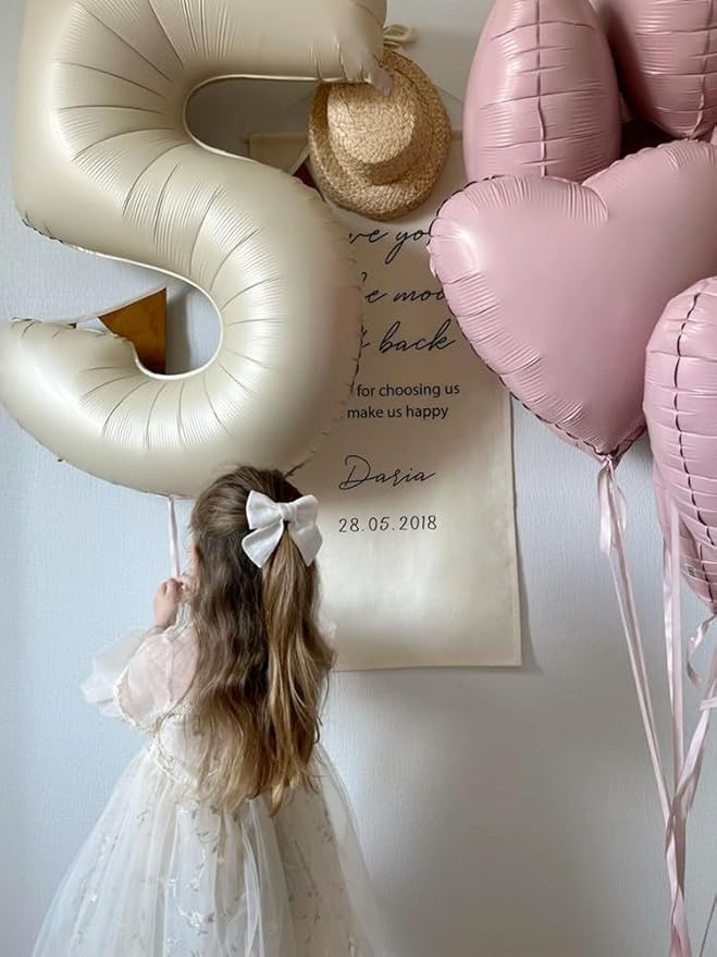Balloon Numbers 40 Inch 5 Ballon for 5th Birthday Decorations, 15 25 35 50 Big Cream White Number Balloons for Wedding Photo Shoot Party Decor