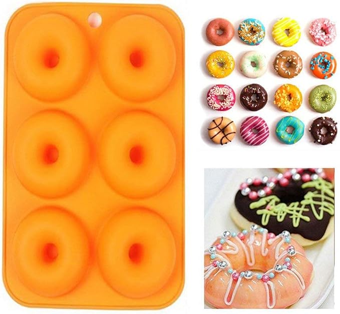 6-Cavity Silicone Cookie Molds Set of 2, Non-Stick Donut Mold Full-Sized Safe Baking Tray Maker Baking Pan for Cake Biscuit Bagels Muffins- Heat Resistance.