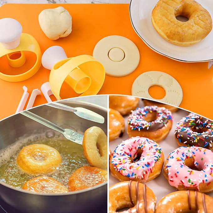 2 Pack Plastic Donut Cutters with Dipping Pliers Doughnut Mould Doughnut Maker DIY Doughnut Baking Tool Non-Stick Donut Mould Cake Mould Pastry Tools Biscuits Doughnut Hole Cutters