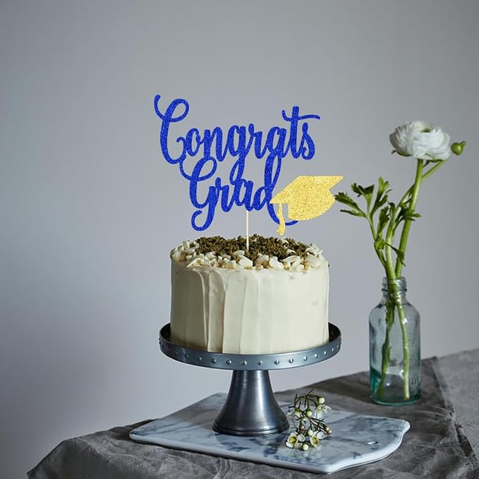 Congrats Grad Cake Topper,2026 Graduation Cake Topper, Congrats Grad Decorations,2026 High School/College/Senior Graduation Party Decorations Supplies. (Congrats Grad Dark blue gold)