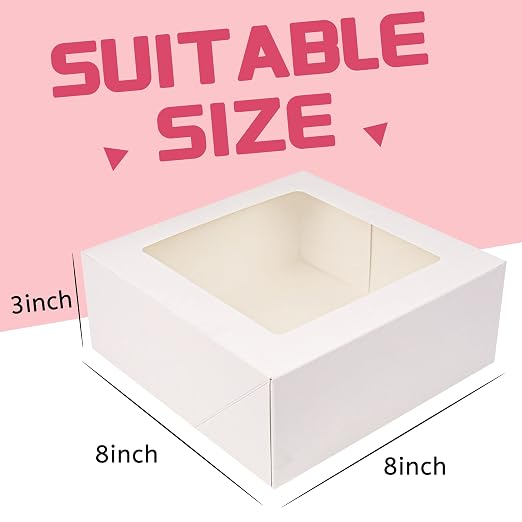 NPLUX 8x8x3 inch Bakery Boxes with Window Chocolate Strawberry Boxes for Pie Cake Cupcake Cookie Macaron Breakable Heart, Paper Charcuterie Box (30 Pack,White)