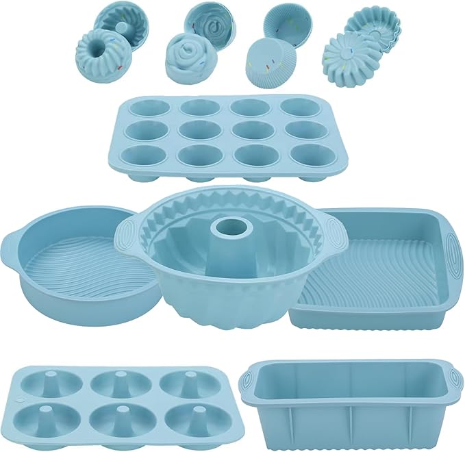 30PCS Nonstick Silicone baking set,Silicone Cake Molds, Baking Sheet, Donut Pan for baking sets with 24 Pack Cupcake Mold Baking Cups
