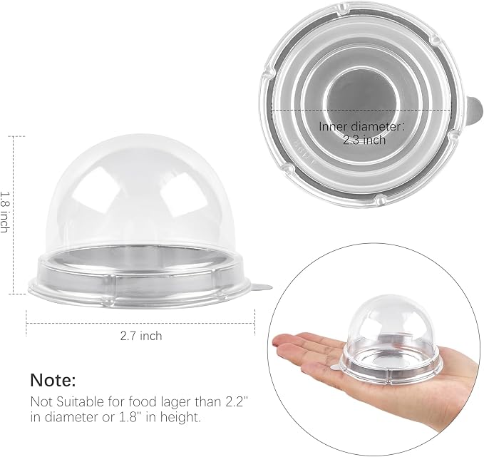 TOFLEN Mini Dessert Containers with Dome Lids, 100Pcs Clear Plastic Individual Ore Cookie holder, Small Cake Box for Mini Cupcake, Cocoa Bomb, Strawberry, Cheesecake and Mooncake (Clear Base)