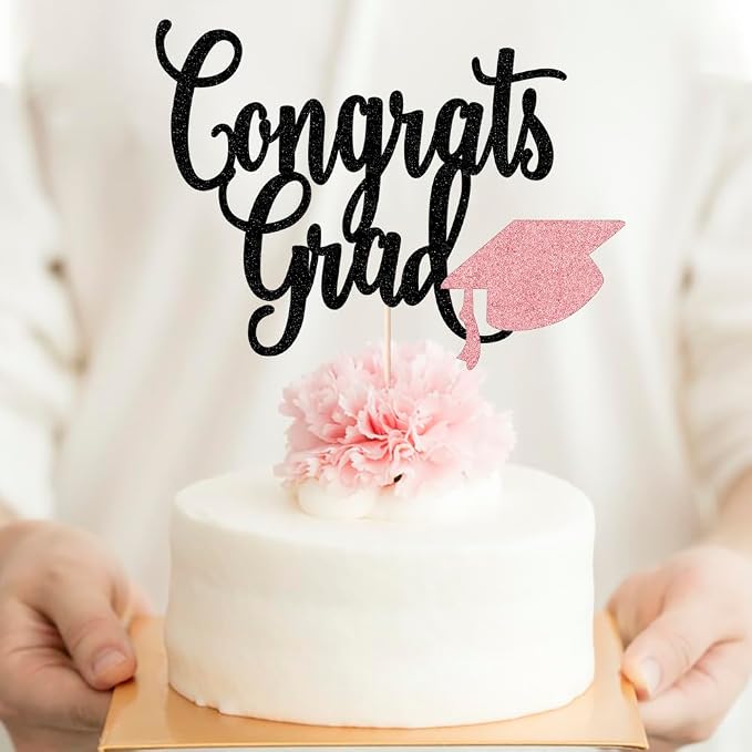 Congrats Grad Cake Topper,2026 Graduation Cake Topper, Congrats Grad Decorations,2026 High School/College/Senior Graduation Party Decorations Supplies. (Congrats Grad Rose gold)
