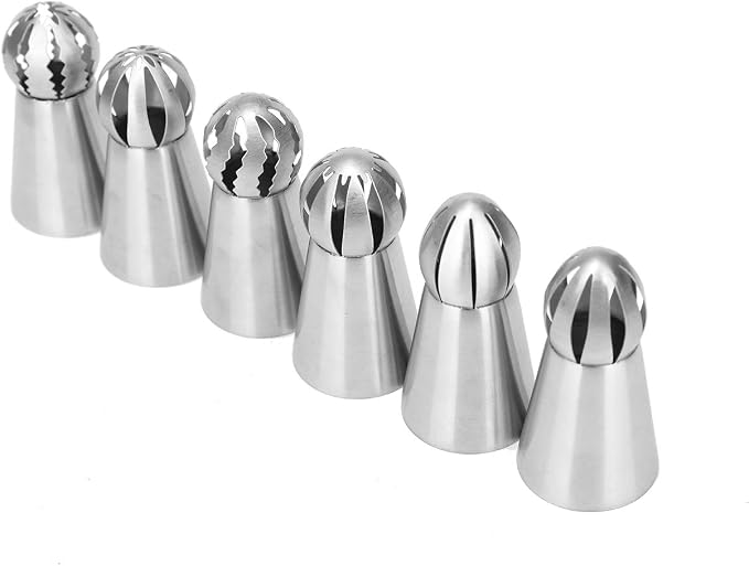 6PCS Russian Piping Tips Set, Stainles Steel Cake Cupcake Decorating Supplies Russian Ball Tips Pastry Nozzle Flower Shaped Frosting Icing Tips Set Baking Tools By Giveme5 (4#)