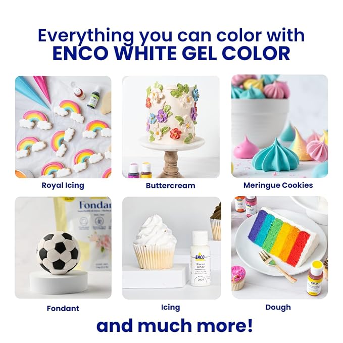 ENCO Food Coloring Gel White 8.8 oz (250g) Concentrated, Vegan