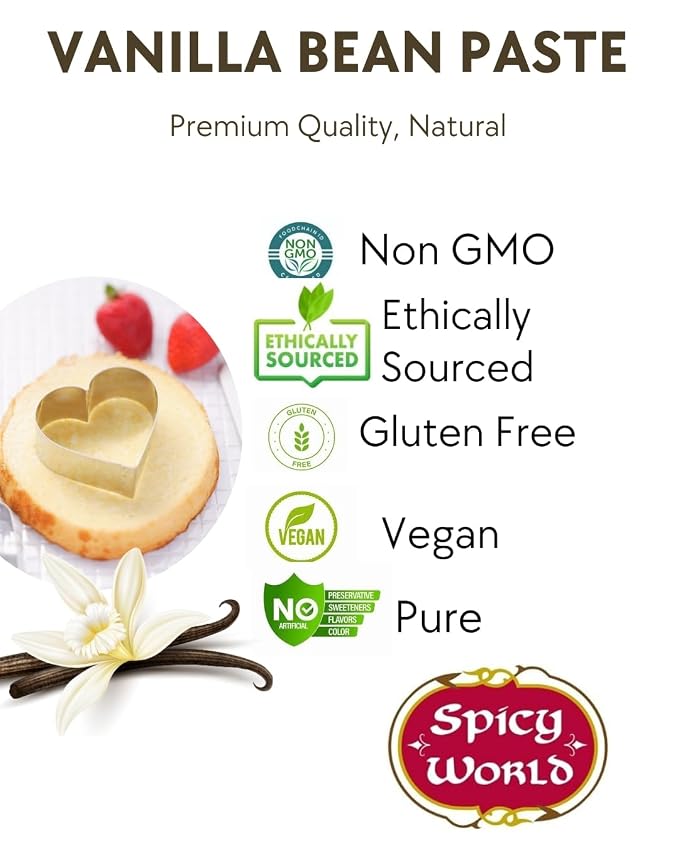 Spicy World Vanilla Bean Paste 4oz Jar - All Natural & Pure - Made with Organic Agave Syrup - For Cooking, Baking & Desserts - 100% Vegan & Kosher, Non-GMO & Gluten-Free - Glass Jar