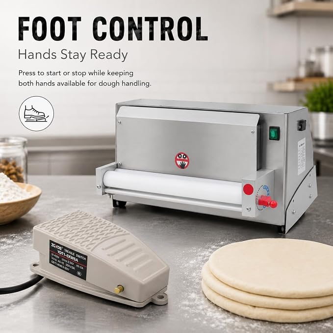Pizza Dough Roller, 3-18" Automatic Dough Sheeter, 110V 450W Electric Pizza Press Making Rolling Machine - 1-5.5mm Thickness Adjustable for Making Fondant Cakes, Pizza Bases, Crusts