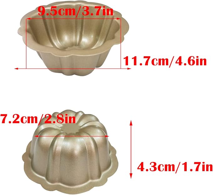 4 Pack Mini Cake Pan, 4 Inch Nonstick Fluted Tube Cake Pans, Black Carbon Steel Fluted Cake Mini Oven Baking Mold Metal Round Pumpkin Shaped Cake Mould for Cupcake,Muffin,Brownie,Pudding - Gold
