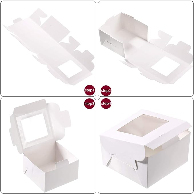 50 Pieces Bakery Box with Window Cookie Boxes Mini Kraft Boxes Gift for Pastries, Candy, Pie, Cupcakes, Soap Packaging for Homemade Soap(White,4 x 4 x 2.5 Inch)