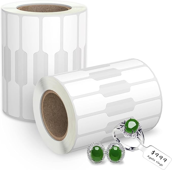 1000 Pcs Jewelry Price Tags Stickers Roll for Necklace Earring Price Identify, Labelchoice Rectangle Shape Self Adhesive White Blank Dumbbell Jewelry Tags Stickers for Bracelet, Ring, Clothing Display