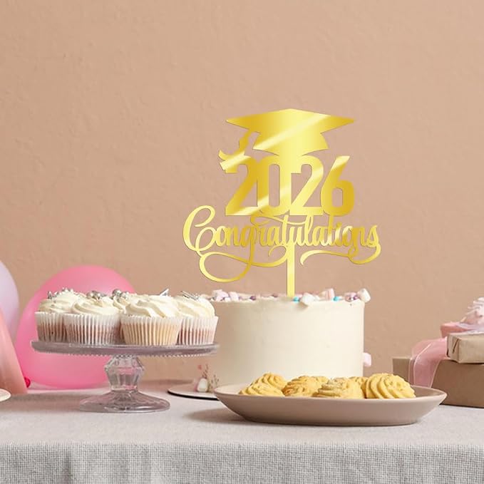 Acrylic 2026 Congratulations Graduation Cake Topper,Congrats Grad Cake Decor - 2026 High School/College/Senior Graduation Party Decorations Supplies(2026Congratulations Acrylic gold)