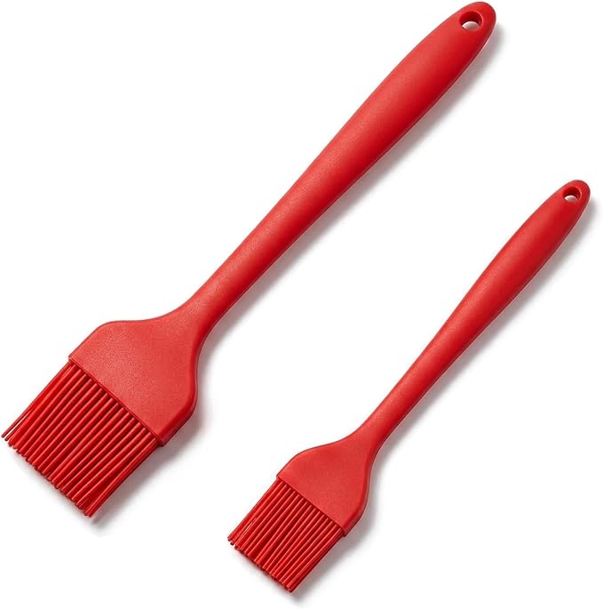 2 Pack Silicone Basting Brushes with Stainless Steel Core - Heat Resistant Pastry Brush for Cooking BBQ Grill Baking Roasting, Oil Butter Sauce Marinade Egg Wash, Dishwasher Safe, Large & Small, Red
