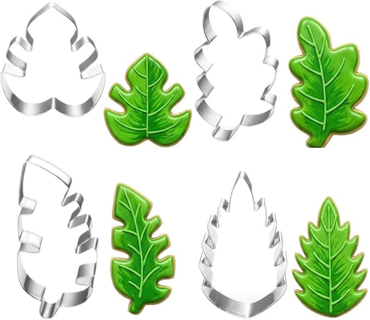 LUBTOSMN Tropical Leaves Cookie Cutter Set-4 Piece- Oak, Monstera, Fern Leaf, Tropical Leaves Cookie Fondant Biscui Cutters