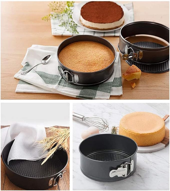 Set of 3 Round Non-Stick Springform Cake Pans with Removable Bottom, Leak-Proof Hinged Baking Molds for Cheesecake and Sponges (3)
