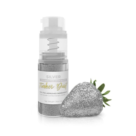 Bakell - Silver Tinker Dust (4g, 1x Mini Spray Pump) Edible Glitter for Food, Desserts, and Baked goods!
