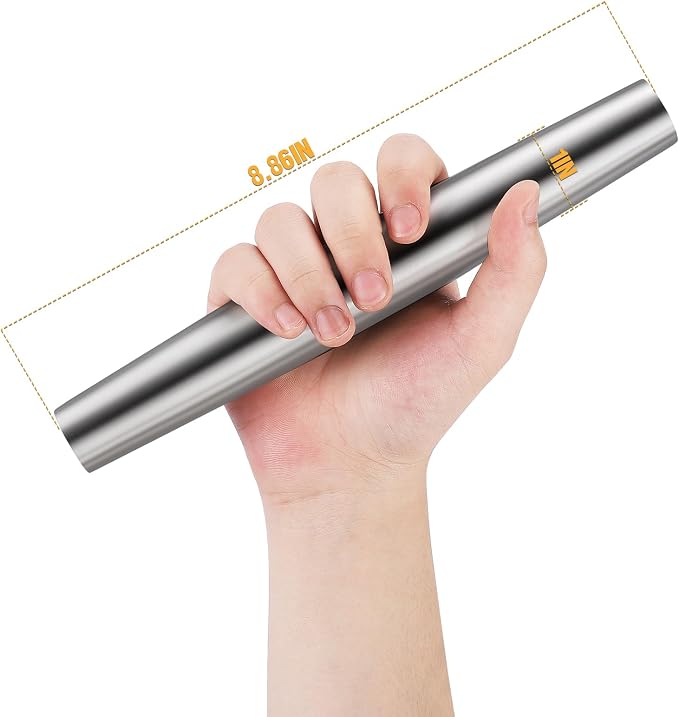 AMUZHI Smooth Seamless Stainless Steel Rolling Pin, 8.86 Inch | Easy to clean food grade metal, ideal for daily pizza, pie, pasta, dumpling and cookie dough household baking