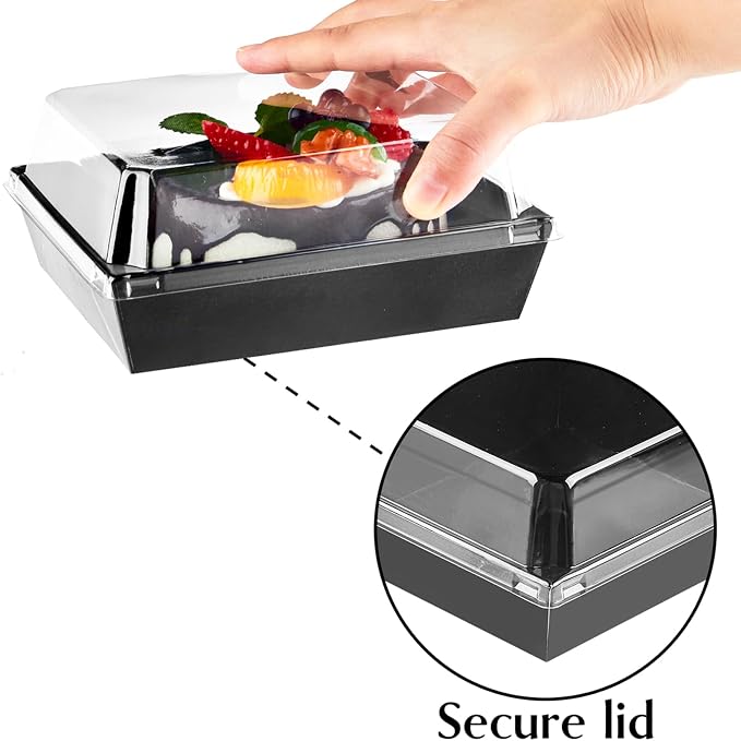 Ocmoiy Small Charcuterie Boxes with Clear Lids, To Go Paper Disposable Food Containers, 5 Inches Bakery Dessert Boxes for Sandwich, Cookie, Pastry, Cake Slice (Black, 50ct)