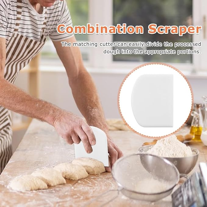 12” Danish Dough Whisk for Sourdough Starter,with Dough Scraper,Stainless Steel Dutch Whisk,Sourdough Whisk for Baking,Sourdough, Pizza,Pastry Baking,Reaching Bottom of Jar