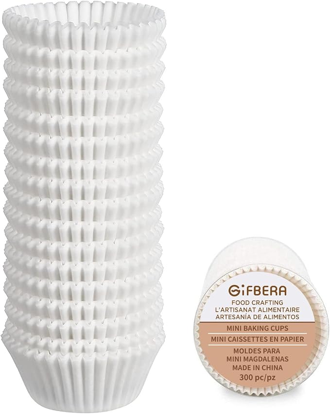 Gifbera Parchment White Mini Cupcake Liners 300 Counts - Greaseproof Paper Muffin Baking Cups for Baking, Wedding, Celebration
