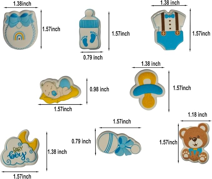 Edible 8 pieces Baby Shower for Baby Boy cake decorations, cupcake toppers, perfect Icing Cookies decro for Birthday Reveal party Team Dinner
