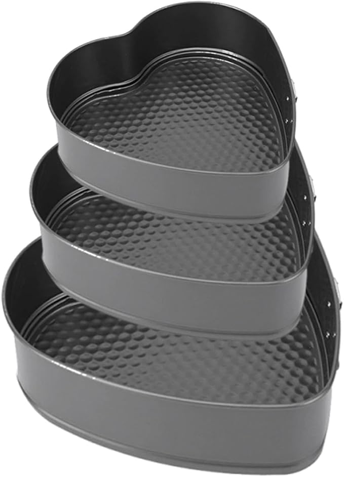 3pcs Heart Shaped Springform Cake Pans, Non Stick Cheesecake Pans Set with Easy Release Base & Secure Lock, 20cm 22cm 24cm Baking Tin Cake Mould for Small Pizza Pie(COLOR:Black)