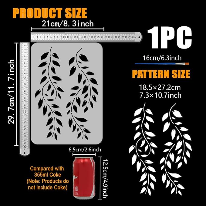FINGERINSPIRE Willow Branches Stencil for Painting 8.3x11.7inch Plastic PET Willow Leaves Template with Paint Brush Tree Leaf Branch Stencil Infinite Circulation Template for Painting on Wood