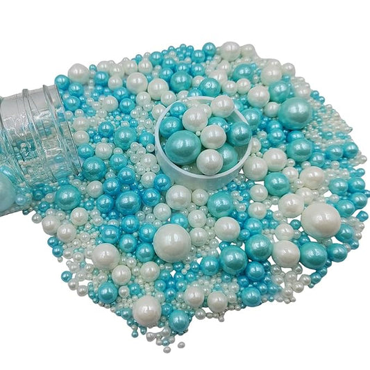 Edible White Blue Sugar Pearls Candy Sprinkles 120G/ 4.23Ounce Baking Cake Sprinkles Cupcake and Cake Topper Cookie Decorations Wedding Party Valentines Halloween Christmas Supplies