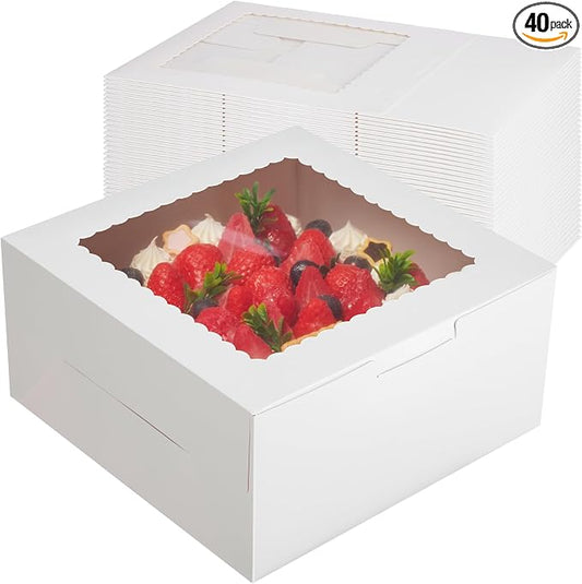 Kootek 40pcs Cake Boxes with Window, 10 x 10 x 5 Inches Bakery Boxes Treat Cookie Dessert Boxes Pastry Box for Cake, Chocolate Covered Strawberries, Cupcakes, Donuts, Baked Goods
