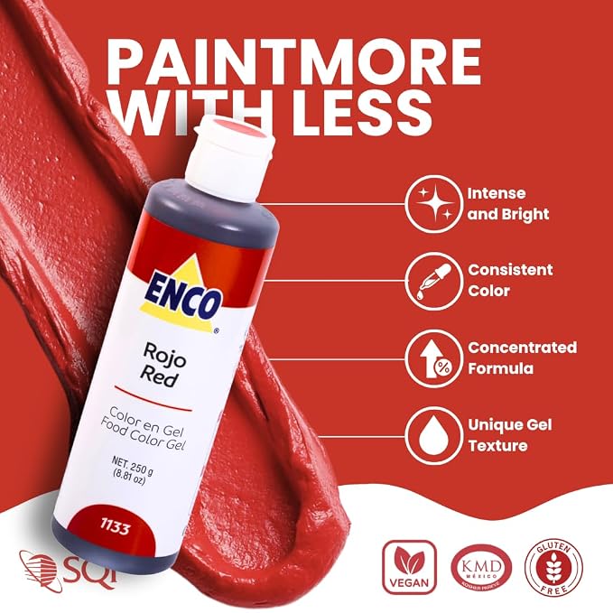 ENCO Food Coloring Gel Red 8.8 oz (250g) Concentrated, Vegan
