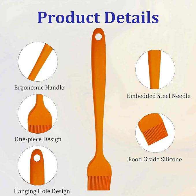 4PCS Heat Resistant Silicone Basting Brushes Cooking Brush, BPA Free Pastry Brush with Soft Bristles for Oil Butter Sauce BBQ Grill Kitchen Baking Dishwasher Safe(Orange)