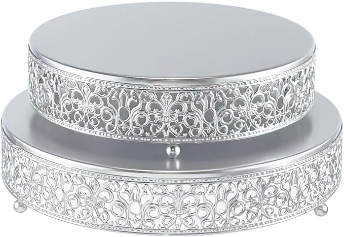 Round Cake Stand Set of 2 Metal Cupcake Stands Dessert Display Plate for Wedding Party Birthday,Matte Silver