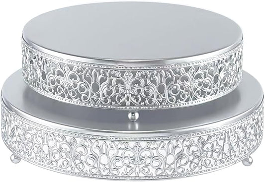 Round Cake Stand Set of 2 Metal Cupcake Stands Dessert Display Plate for Wedding Party Birthday,Matte Silver