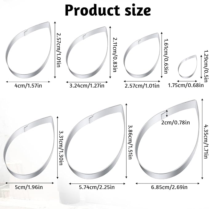7Pcs Cutter Set Penta Angel Stainless Steel Cake Cookie Cutter Molds Flower Petal Fondant Teardrop Shaped Cake Cookie Pastry Baking Molds for Cupcake Topper Decoration