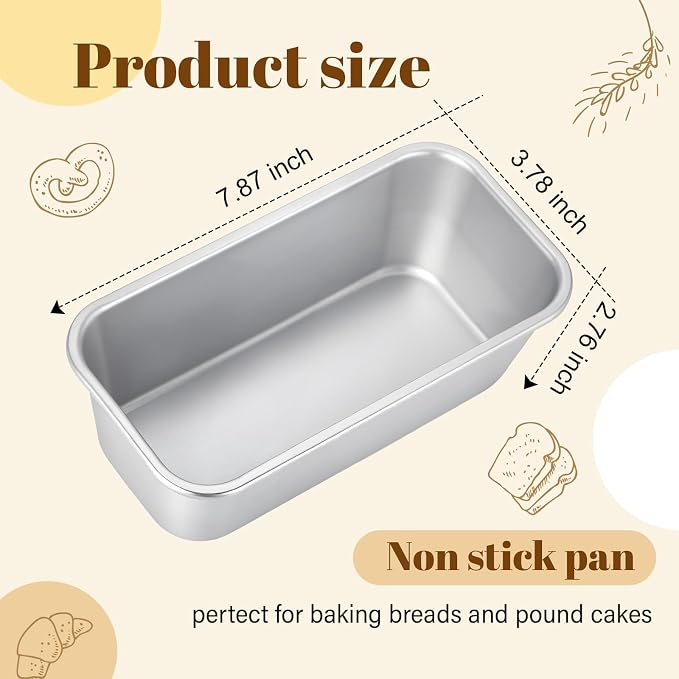 Patelai 4 Pack Small Loaf Pans for Baking Bread Non Stick Bread Pan Rectangle Baking Tray Toast Mold(Silver,7.87 x 3.78 Inch)