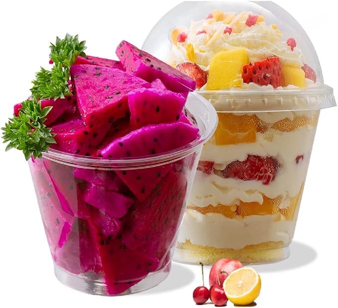 9 oz Clear Plastic Cups with Dome Lids - Dessert Cups with Lids(25 Sets), PET Disposable Party Cups (NO HOLE), Parfait Crystal for Pudding/Ice Cream/Cupcake