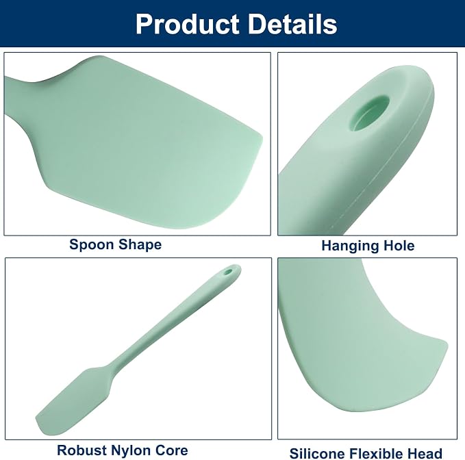 Large Silicone Spatula, 11.4 Inch Rubber Spatula with Nylon Core, Heat Resistant to 446°F, Kitchen Cooking Utensils Baking Bowl Scraper for Mixing & Scraping (Green)