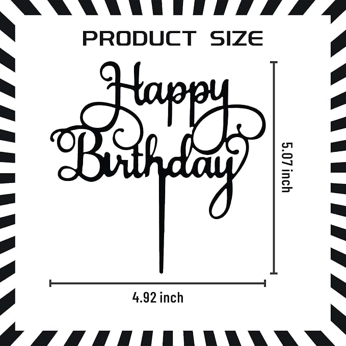 ZHENGYE Black Acrylic Happy Birthday Cake Topper Decoration Cupcake Topper For Birthday Party Decorations Supplies(Black 21)