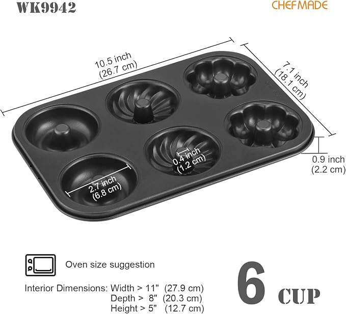 CHEFMADE Donut Pan, Nonstick 6 Cavity Pattern Doughnut Pan for Baking