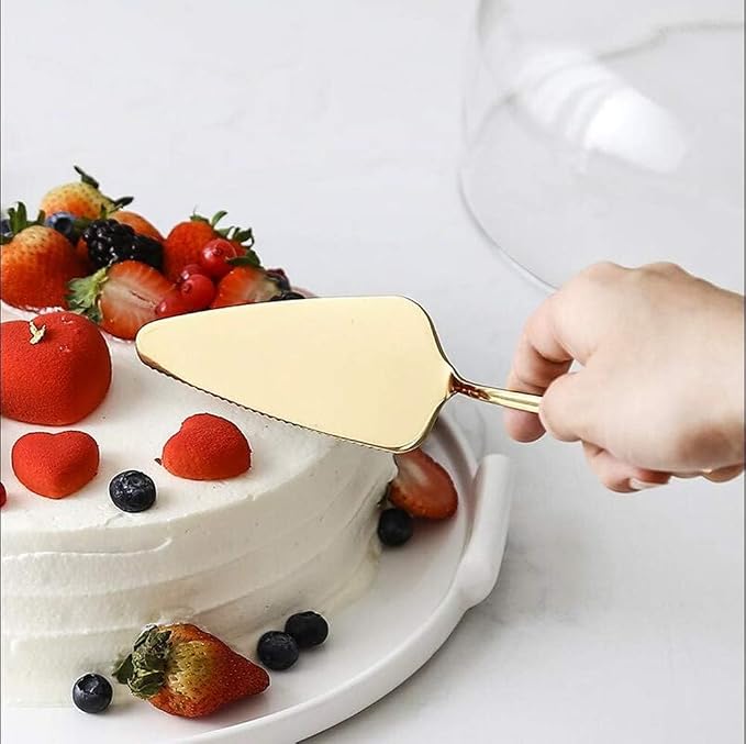 Cake Pie Servers, 9.06" Stainless Steel Pizza Pastry Slice Server, 2 PCS Gold Wedding Cake Cutter with Serrated Edges, Square Handle Cake Cutting Set for Wedding Brithday Parties and Events
