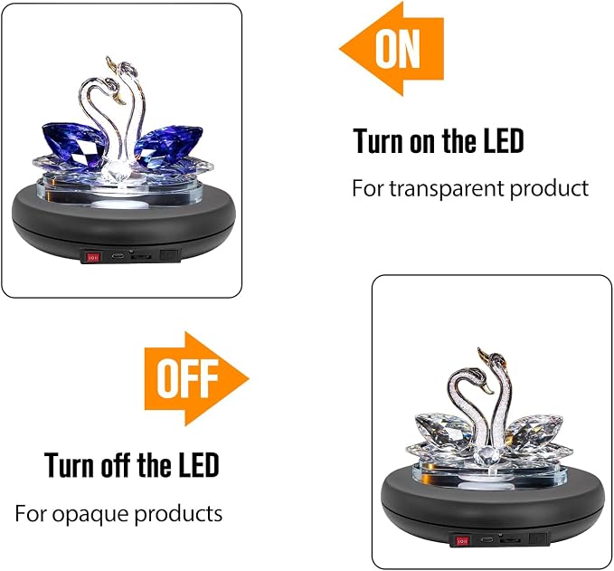 JAYEGT Multicolor LED Light Motorized Rotating Display Stand , 10 inch /55lbs Load, 360° Electronic Photography Turntable for Product Shows, Jewelry, Crystal Art (Black / 5 Colors Light / Wired)