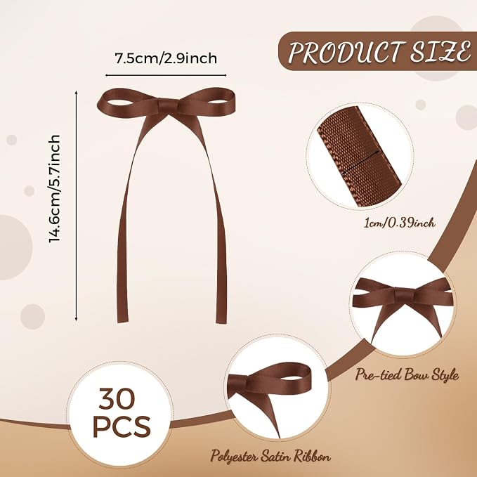 30 Pack Brown Bow Cake Toppers Ribbon Bows for Cake Bow Cupcake Toppers for Love is Brewing Bridal Shower, A Baby is Brewing Baby Shower, Wedding, Engagement, Birthday Party Decorations