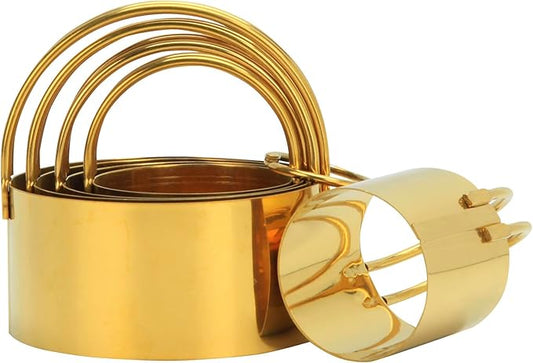 Snailhouse Round Biscuit Cutters with Handle, 5 Pieces Stainless Steel Circle Round Cookie Biscuit Flan Cutter Shaper Set for Baking, Gold