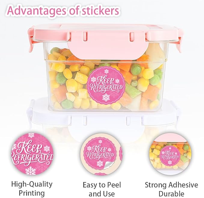 320 Pcs Keep Refrigerated Stickers, Pink Refrigerated Stickers Round Waterproof Labels Food Packaging Warning Labels for Box Container Carton Farm Supplies, 2 Inch