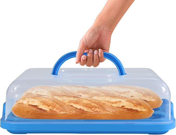 Cake Carrier with Lid, Cake Holder Cupcake Container for 12 Cupcakes 2 in 1 Portable Dessert Container for Pie Muffin Cobbler (Blue)