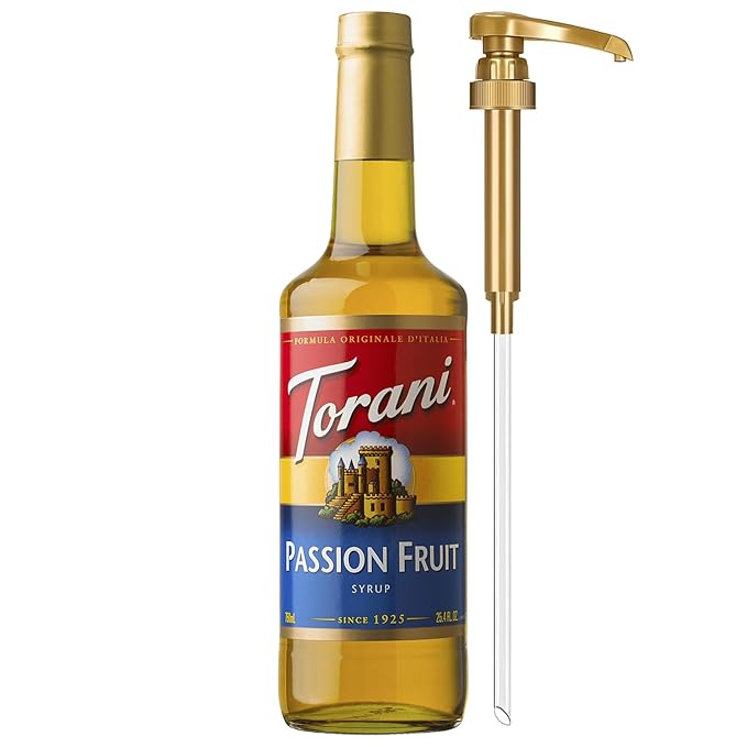 Torani Passion Fruit Syrup for Drinks, Flavoring for Iced Tea, Lemonade, Sodas, and Cocktails, Pump Included, 25.4 Oz